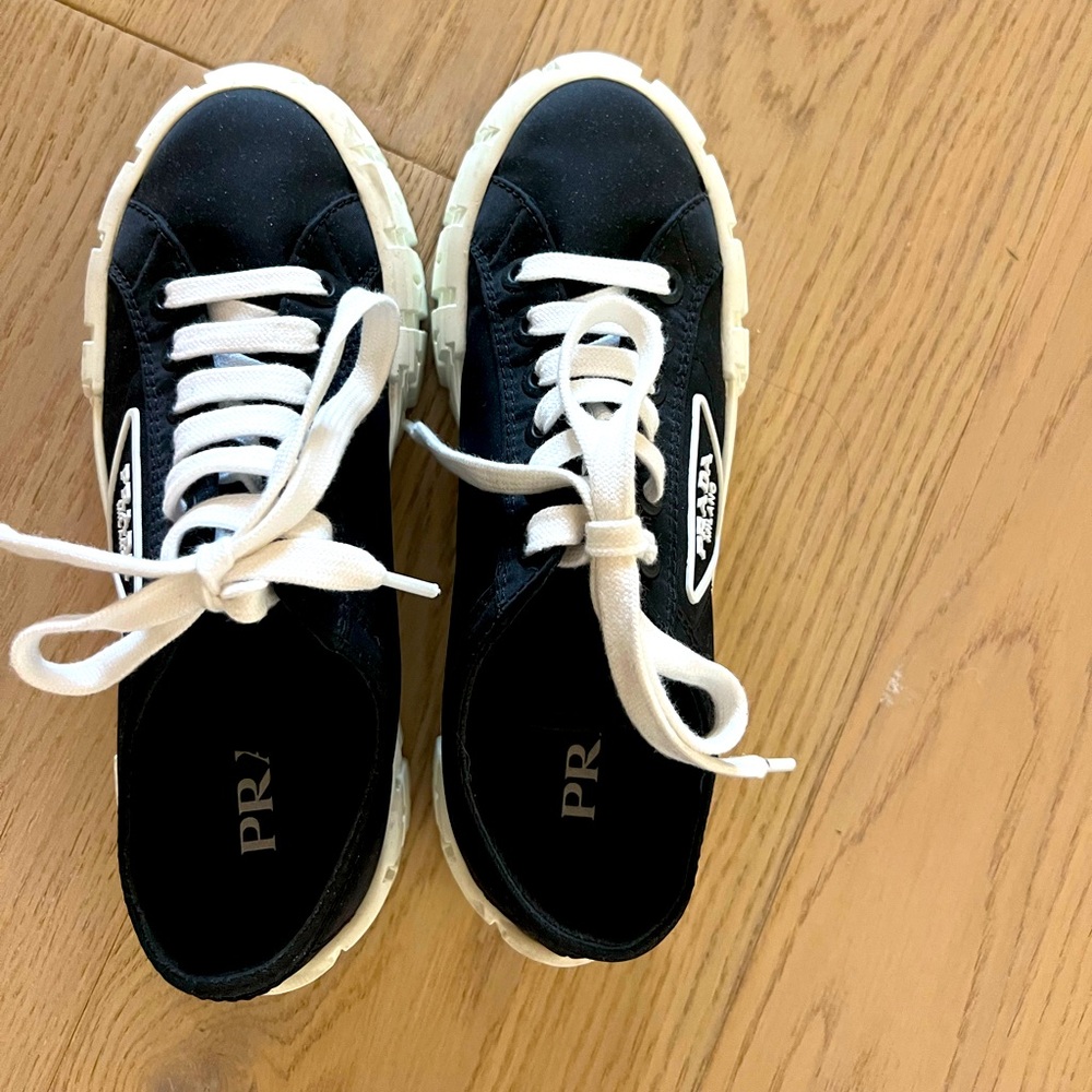 Prada Platform Sneakers. Size US 7. Black and white.